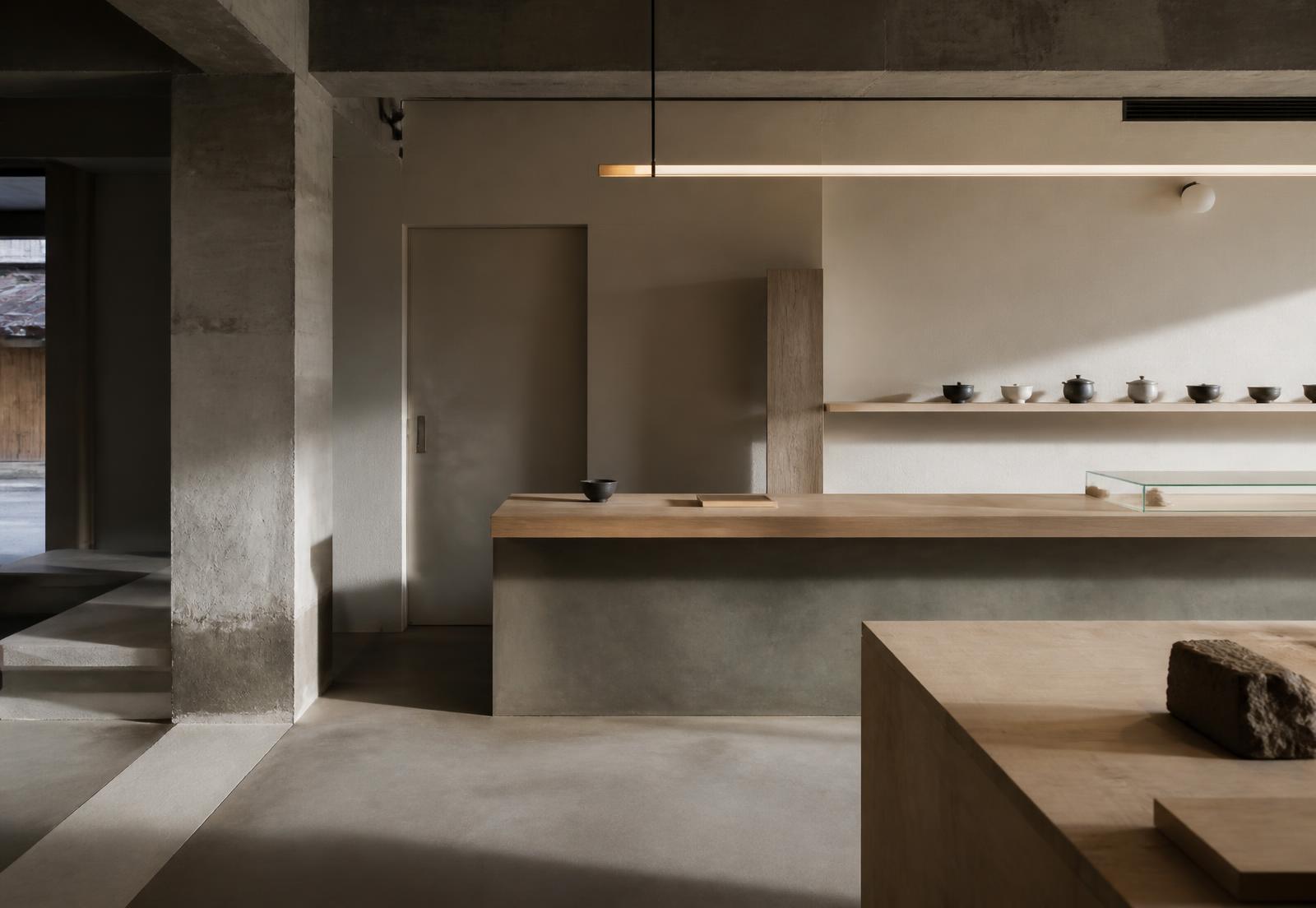 The flagship store interior in concrete and pale timber